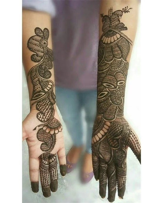 Detailed Fan With Cluster Covering Front Full Hand Mehndi Design